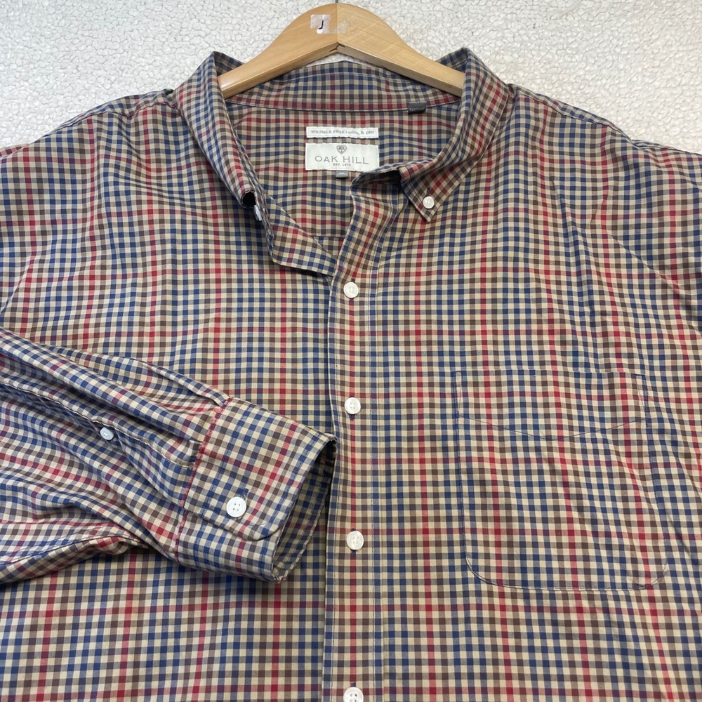 Oak Hill Button Down Mens 4XL Multicolor Plaid Wrinkle Free Cool & Dry Shirt